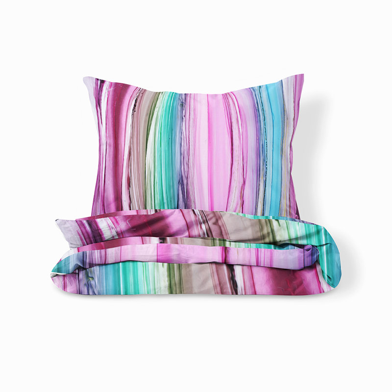 Ensemble de housse de couette et insert 3 pièces en microfibre multicolore, Housse de couette simple + 2 taies d'oreiller