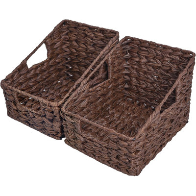 Paniers de rangement en osier, panier en osier imperméable avec poignées | Paniers de rangement en osier pour garde-manger, panier avant ouvert pour tablettes, paniers de rangement de cuisine, panier décoratif pour la décoration intérieure