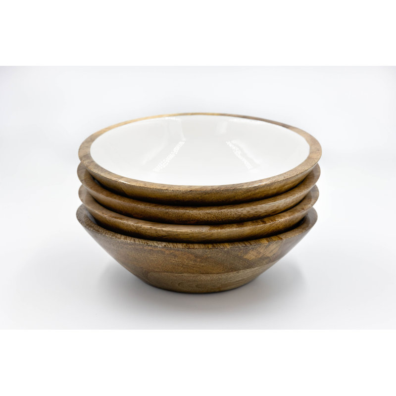  Ensemble de 4 bols de service en bois de manguier Wood + White, 7 po