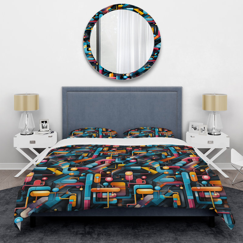 Colorful Futuristic Striped Pattern - Ensemble de housse de couette géométrique