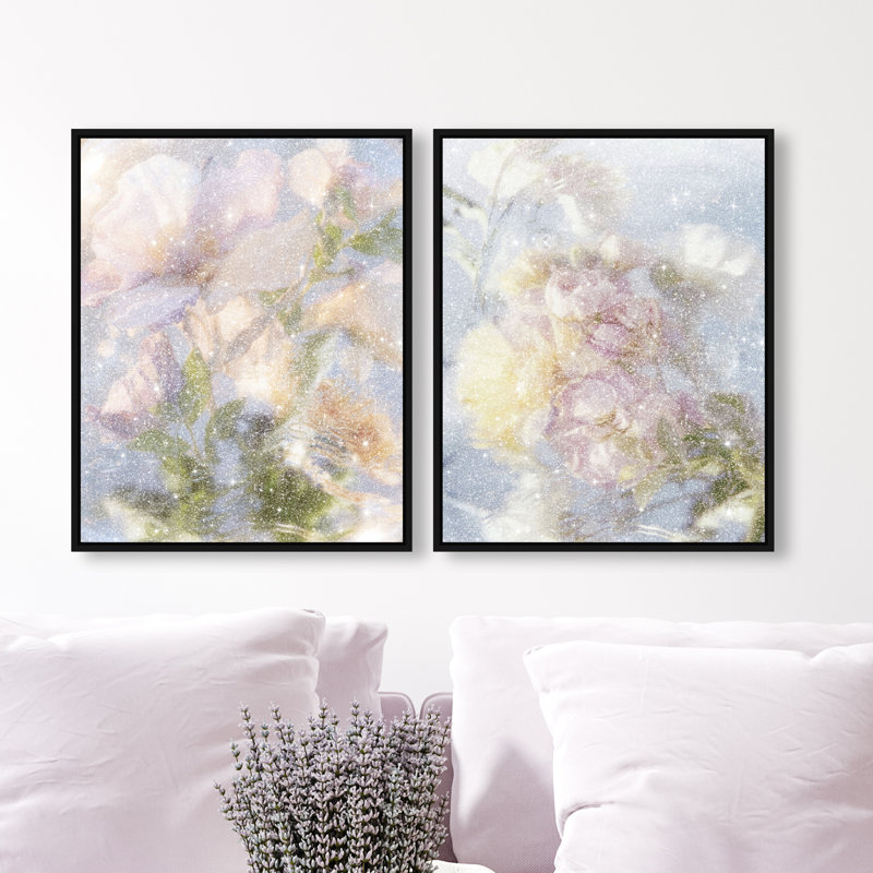 Floral Haze Set Floral & Botanical Canvas Print by Oliver Gal, Black Frame, 16 x 20, 17"H x 21"W, Black Floater Frame
