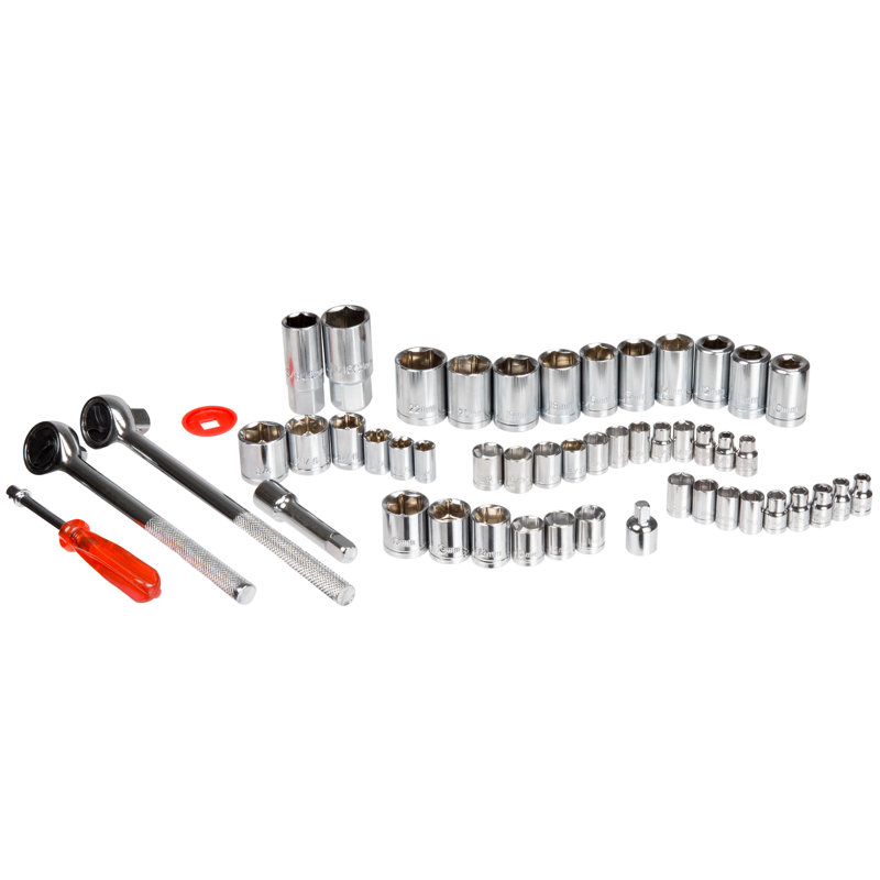 Stalwart Drive Socket Set Tool Kit with 1/4, 3/8 and 1/2 Sockets, 52-Piece