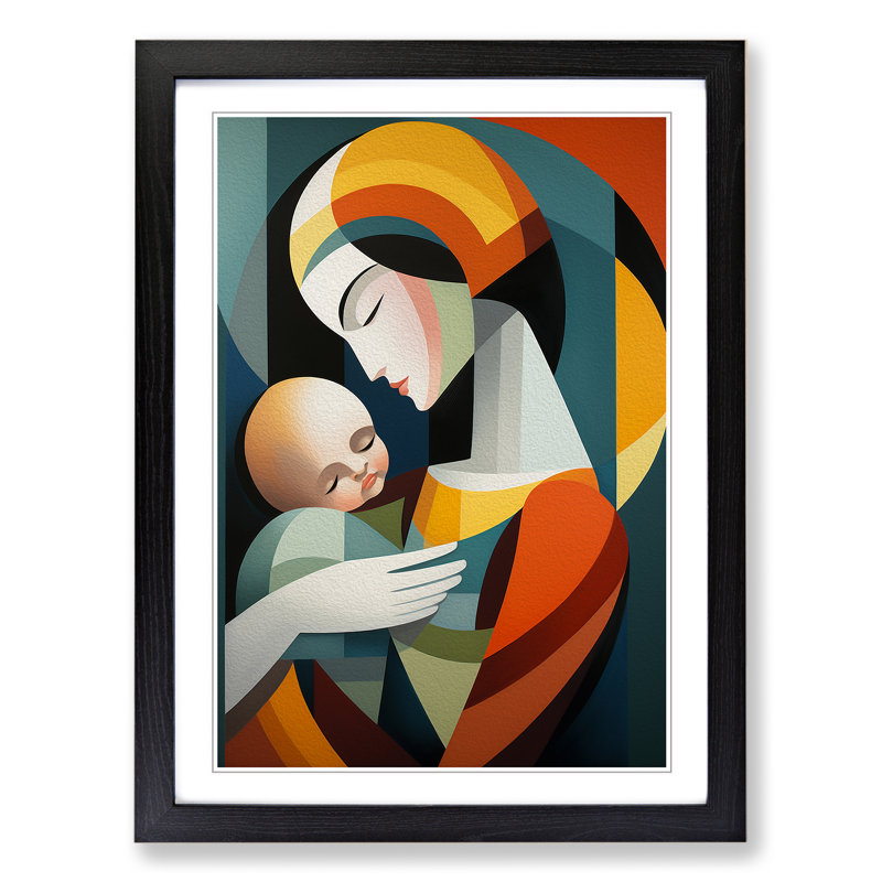 XYZ-FRM-V1223-4559 Mother and Baby Constructivism No.2 1 Piece Single Picture Frame Wall Art, 64cm H x 46cm W x 2cm D, Black