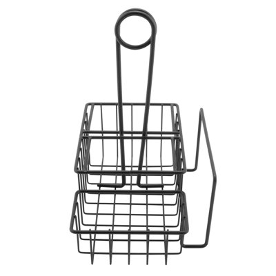 Support à condiments en métal à 3 compartiments avec porte-affiche, 8 po x 4,5 po, noir
