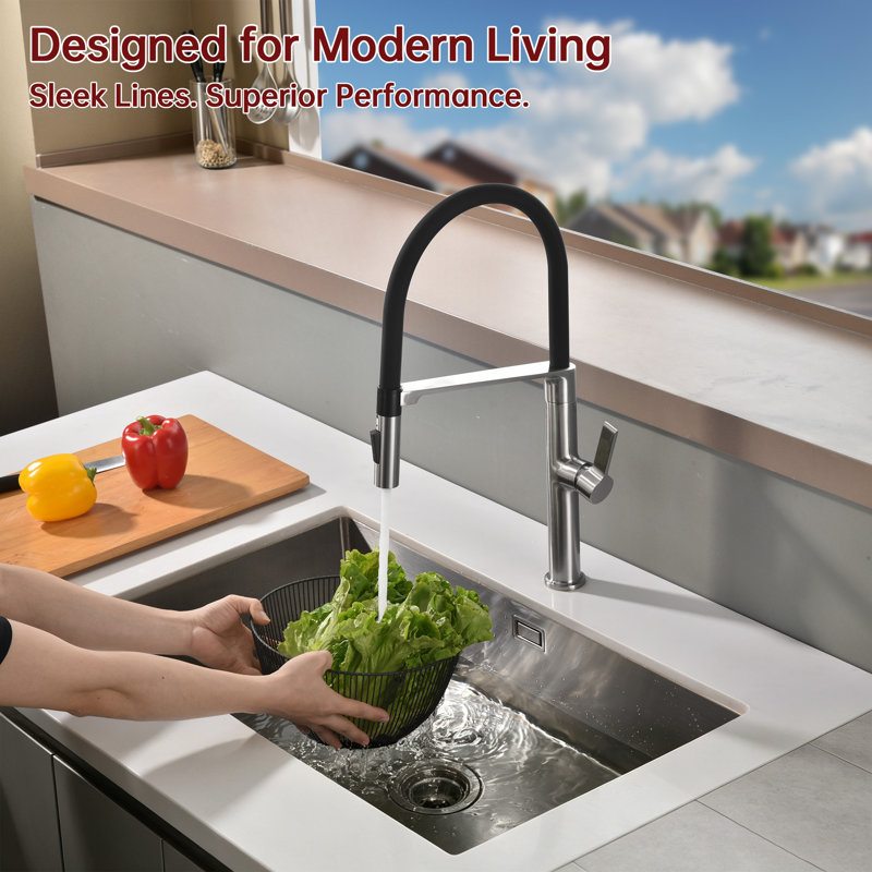 SUMERAIN Lead Free  Pull Down Kitchen Faucet with Dual Mode and Magnetic Docking, Brushed Nickel