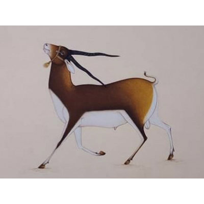 Beautiful Deer In Mughal Artform | Natural Color On Handmade Sheet | By Mukesh Vijay