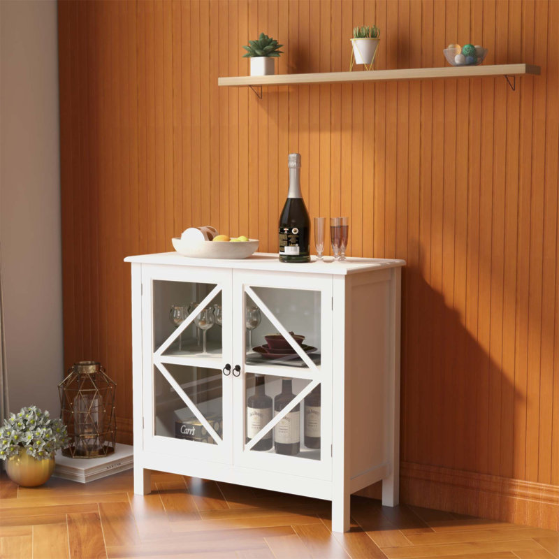 Rustic Style Kitchen Cabinet with Double Glass Doors and Ample Storage, Perfect for Organized and Stylish Home Décor