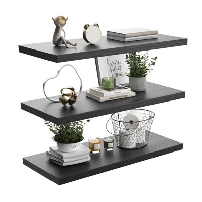  Large Floating Shelves for Wall Set of 2 Wooden Wall Shelves 30 in x 10 in x 1 in Room Decor Long Shelf with Invisible Wall Mount Bracket for Bedroom, Kitchen, Living Room, Black Wood