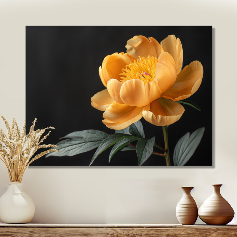 Pivoine moderne moderne monochrome - pivoines murales, salon, Toile tendue, H 12 po x l 20 po x P 1 po
