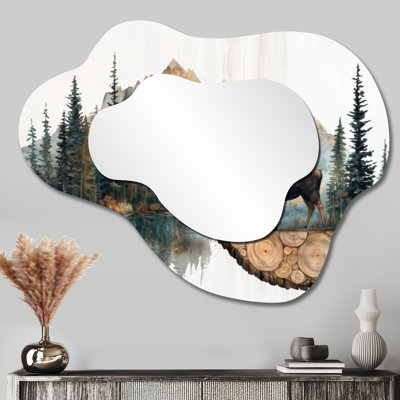 «Canadian Moose In A Lake Landscape I - Moose», miroir mural asymétrique moderne, imprimé sur métal