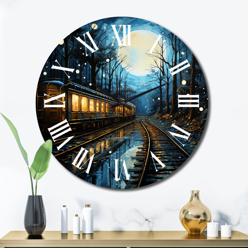 Train, train lumineux, pointillisme - horloge murale de transport, Très grand