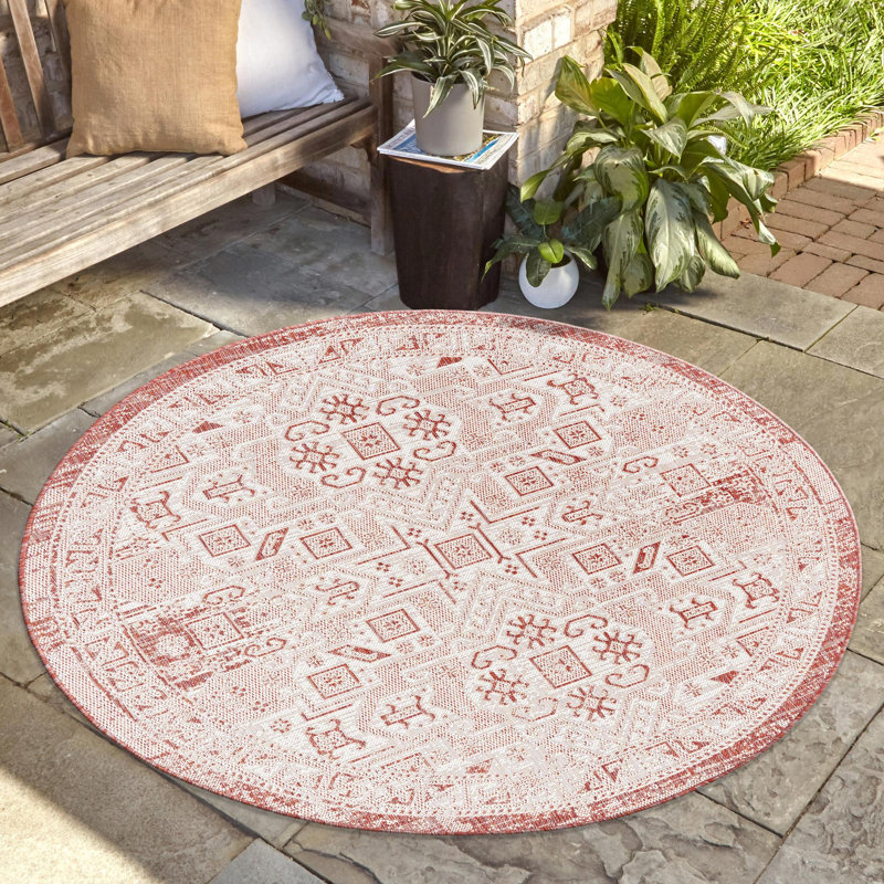 Outdoor Chand Area Rug Brick Color, Round 7'10"
