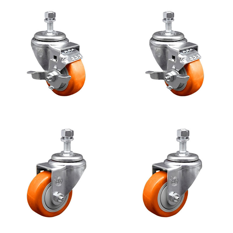 Ensemble de roulettes à tige filetée 3,5 pouces 3,5 mm 2 pouces, Orange