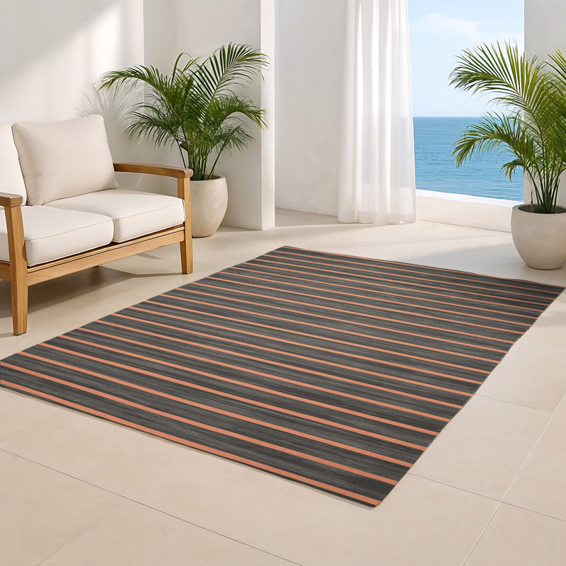 Tapis intérieur / extérieur noir HorizontalStripes, Rectangulaire 2 pi x 3 pi