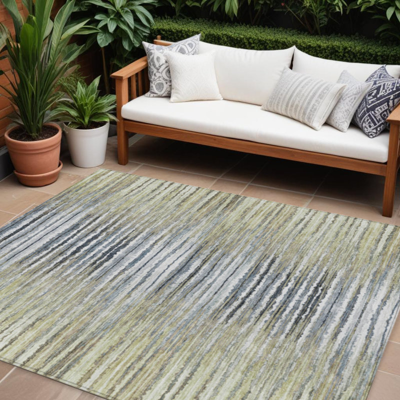 Tapis intérieur lavable rayé beige et taupe 8 pi x 10 pi beige