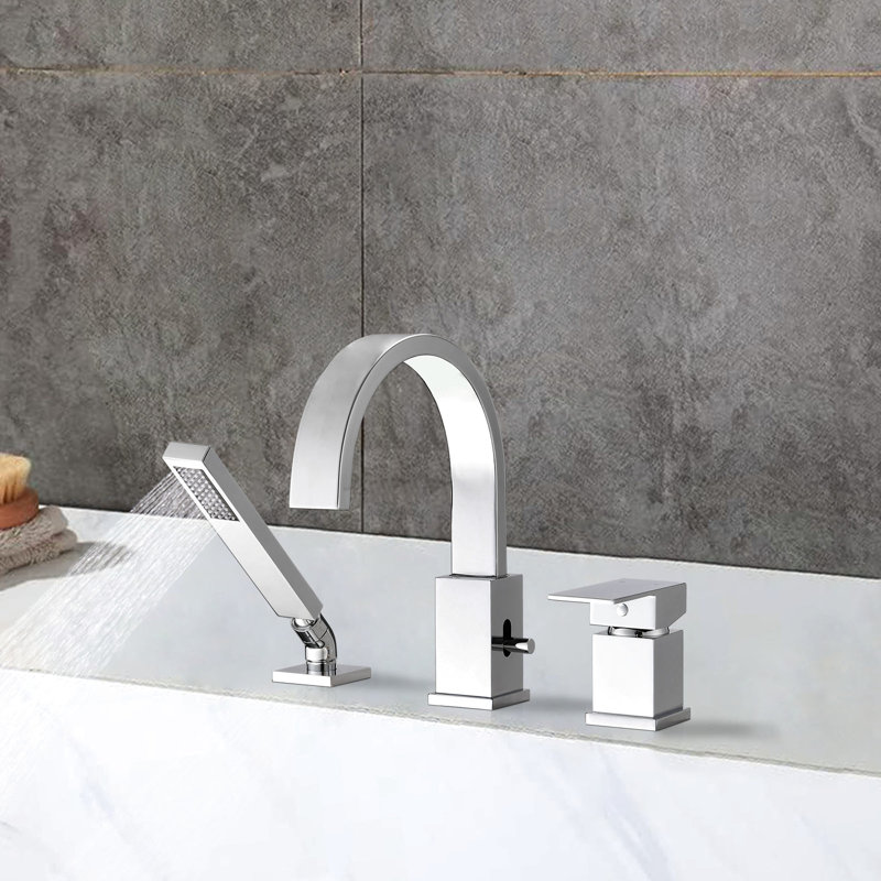 Stainless Steel Waterfall Tub Spout With Hand Shower - 2 Gpm Maximum Flow 360 Degree Swivel Faucet 11 Lb Package Weight