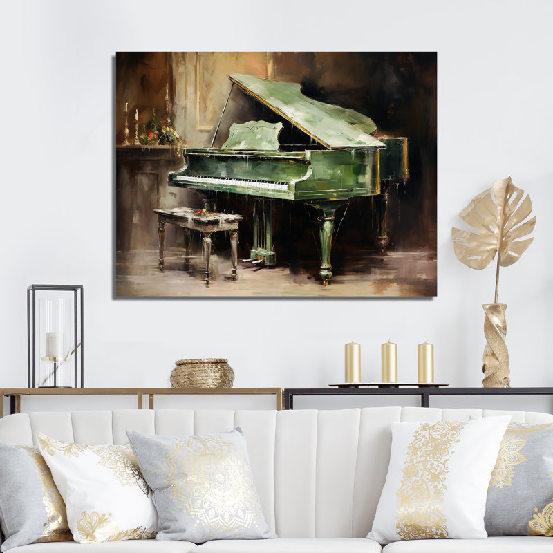«Green Piano Impressionist», instrument sur toile, Toile tendue, H 34 po x l 44 po