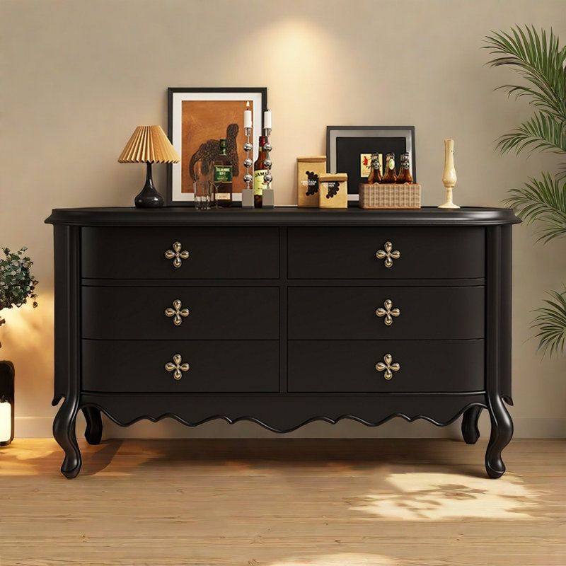 Buffet décoratif rétro en bois manufacturé noir, Noir, noir, noir, noir