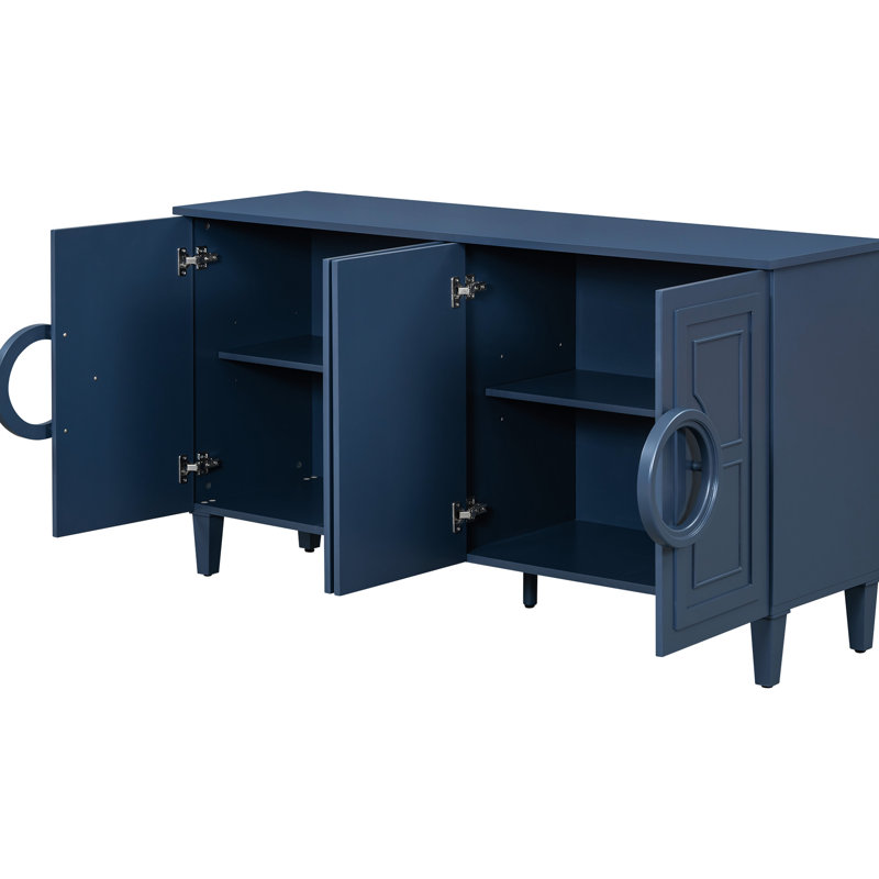 Armoire de rangement française en bleu marine - Quatre portes et détails de buffet à quatre portes pour les espaces de vie