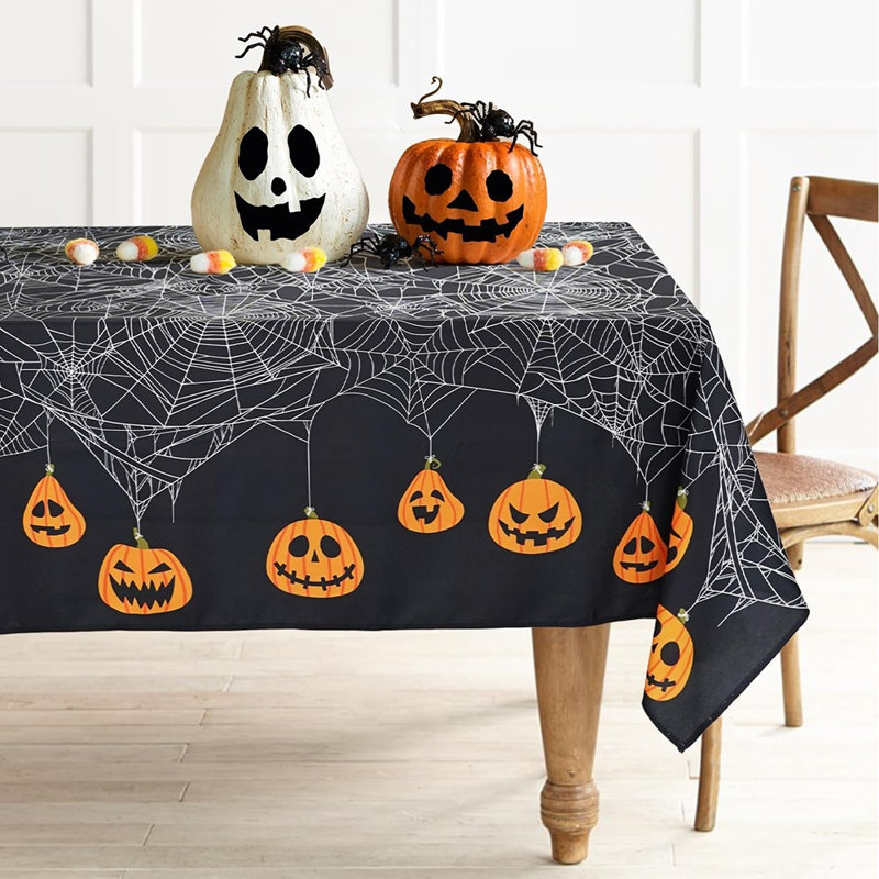 Nappe de citrouille en toile d'araignée pour l'Halloween, nappe rectangulaire lavable, décoration saisonnière effrayante pour les fêtes d'Halloween, les pique-niques, les soupers et les réunions à la maison