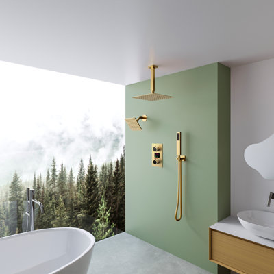 Système de douche numérique à double pomme de douche, robinet de douche à pluie de plafond de 12 po avec douche à main