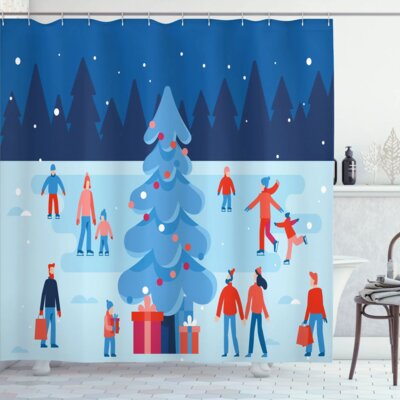 Ice Skates Winter Christmas Tree Happy Single Shower Curtain Hooks -  Ambesonne, sc_107902_69x105