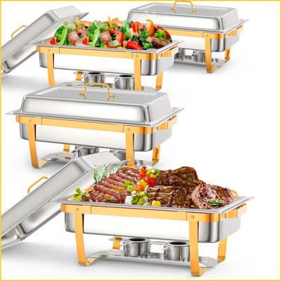 Chafing Dish Buffet Set, 8qt 4 Pack, Rectangle Chafing Dishes For Buffet W/lid Holder, Stainless Steel Chafer Food Warmers Servers For Kitchen Party Banquet Dining