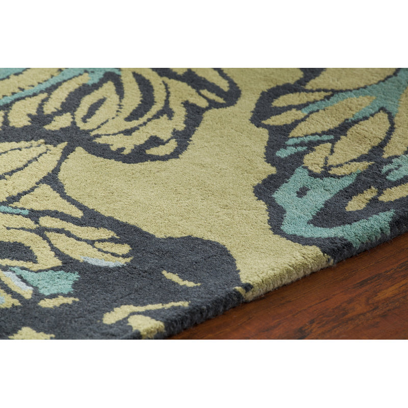 Aschera Wool Green/Blue Area Rug, Round 7'9"
