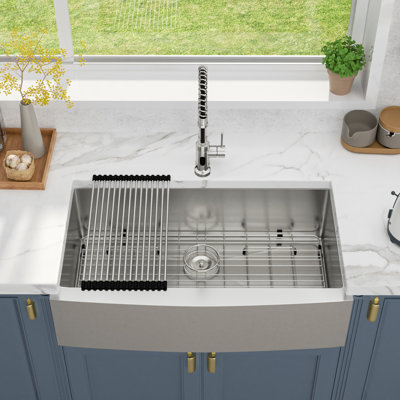 22" W Farmhouse Kitchen Sink Stainless Steel Single Bowl Kitchen Sink Apron Front Farm Sink