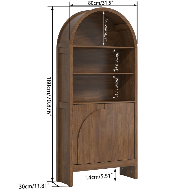 5 Tier Arched Display Cabinet, 70.8 inch Arched Storage Bookcase