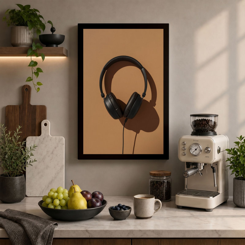 Studio Headphones Minimalist - Wrapped Canvas, 30x20 - 76.2 x 50.8 cm, Teal Border