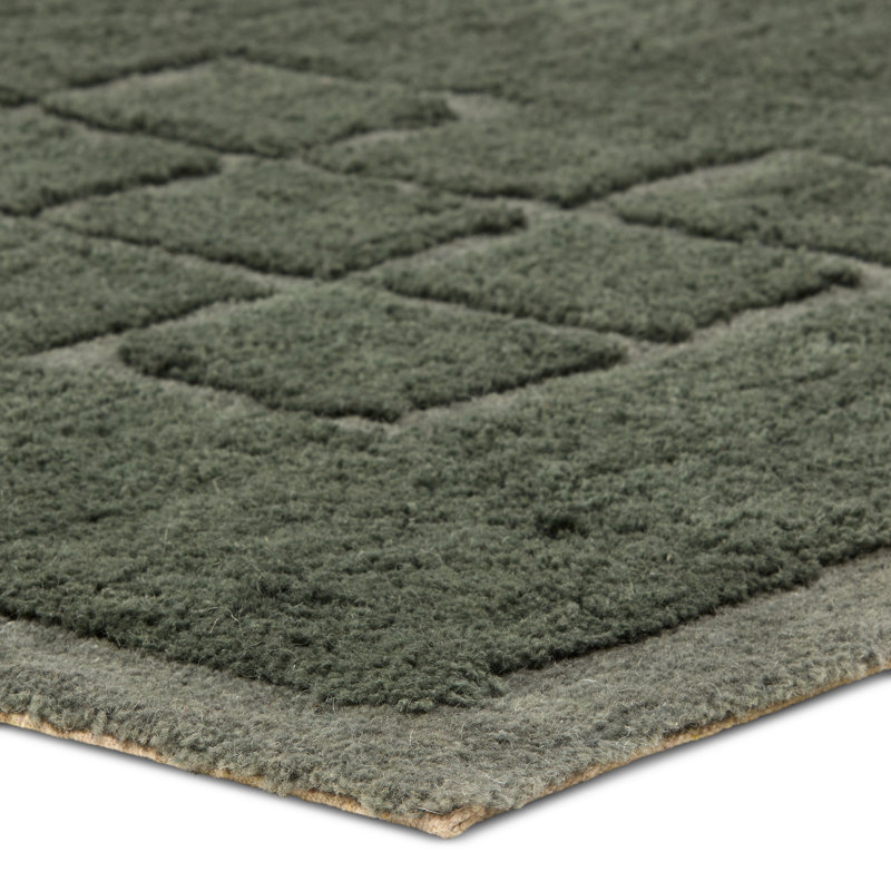 Tapis vert tribal en laine lavable touffeté à la main Aibel, Rectangle 6 pi x 9 pi
