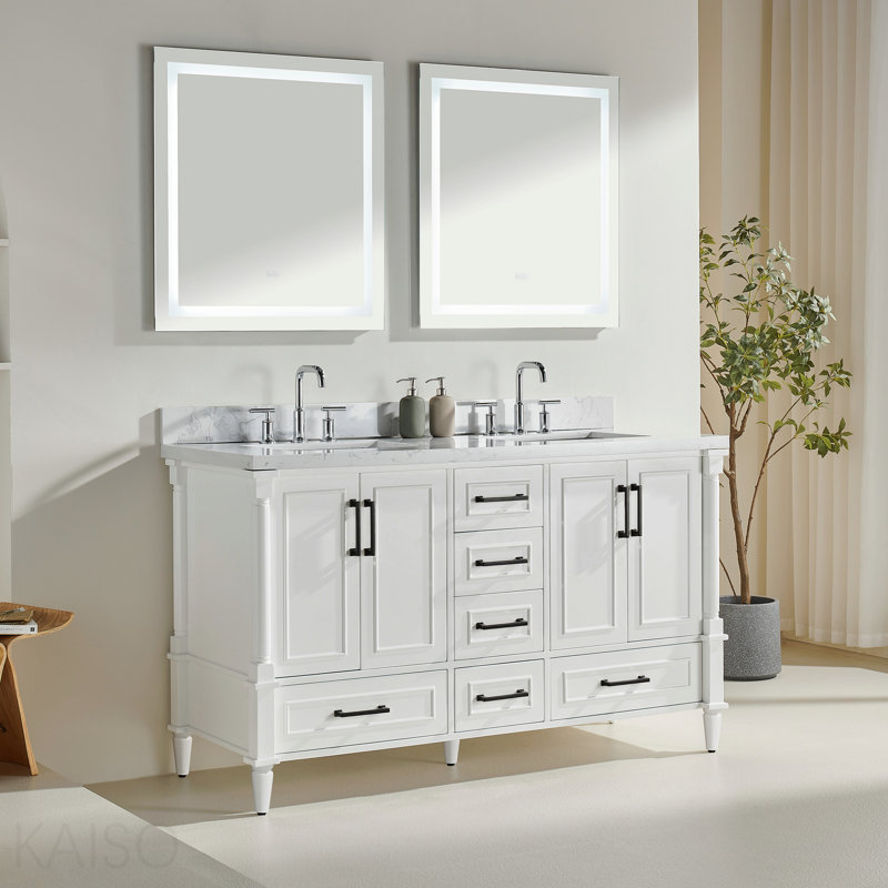 Fully Assembled 60'' Freestanding Double Bathroom Vanity With 2 Handle Sets