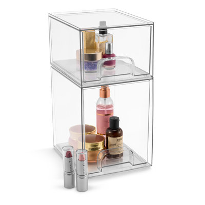 Sorbus Acrylic Storage Containers - 2 Pack, 4.4” and 7.6” Stackable Storage Bins Set for Bathroom Organization - Clear Acrylic Storage Drawer Organize