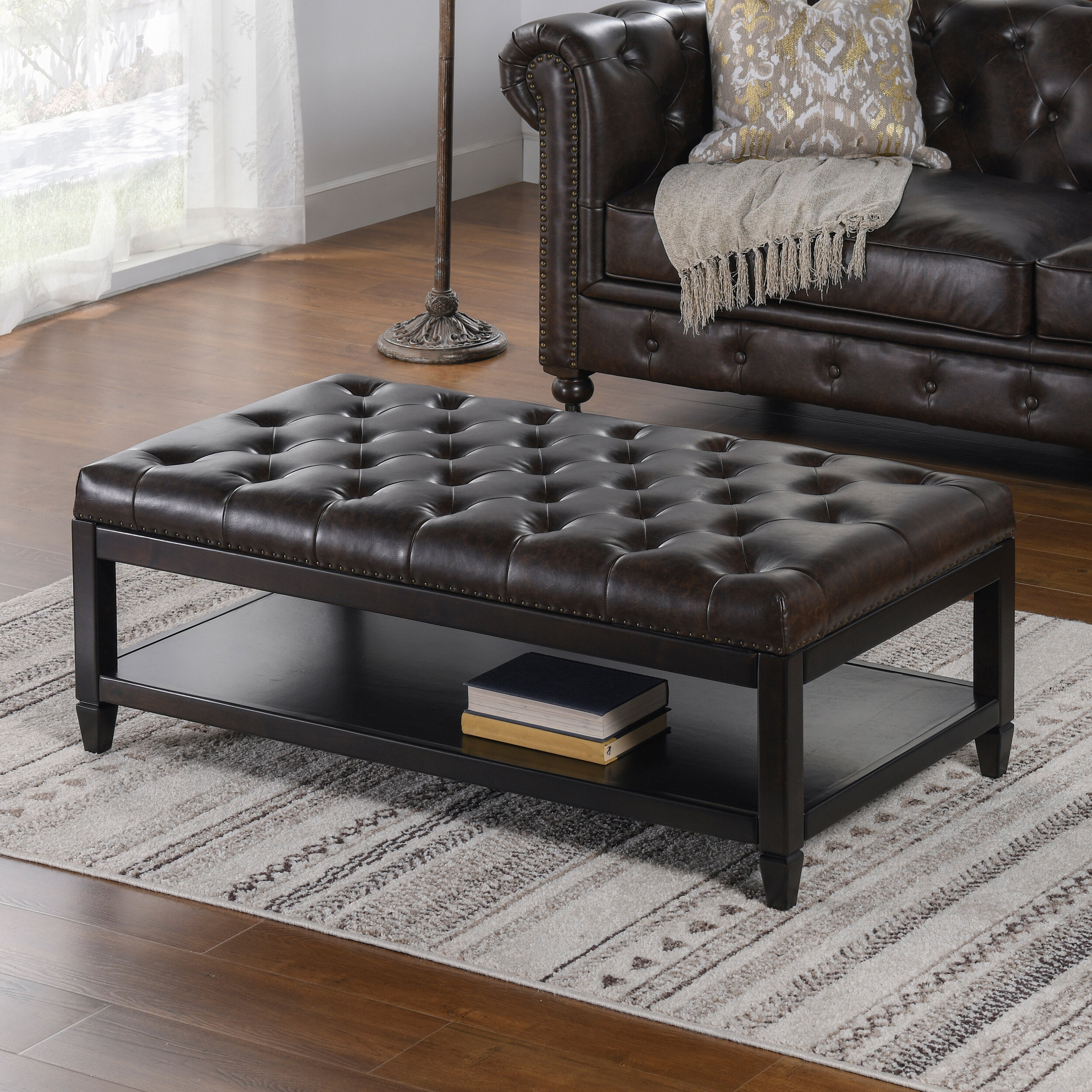 Porch & den Meadow Modern Small Black Faux Leather Ottoman / Footrest Stool