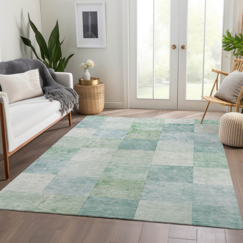Tapis intérieur / extérieur lavable à la machine Christain ACN1256 Seafoam, Rectangle 5 pi x 7 pi 6 po