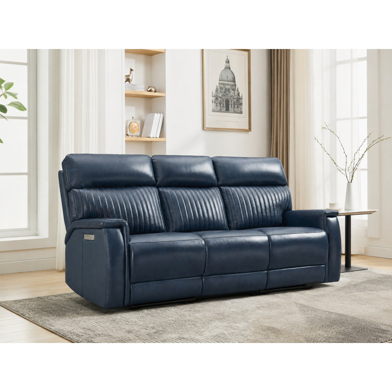 Canapé inclinable électrique en cuir véritable de 84 pouces avec soutien lombaire zéro gravité et port USB intégré