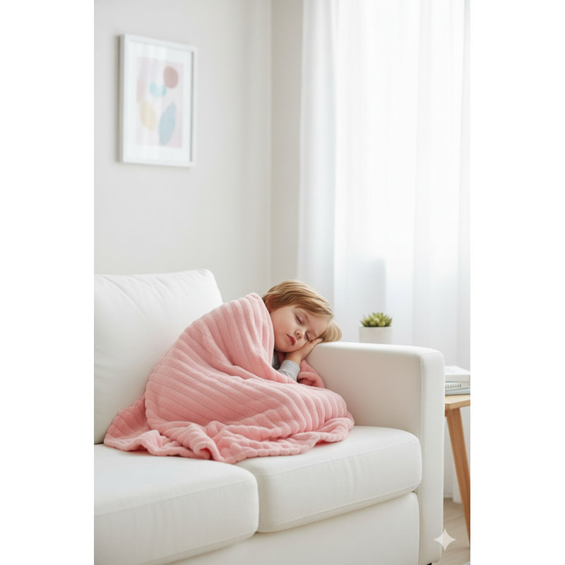 Ribbed Throw Blanket, Blush
