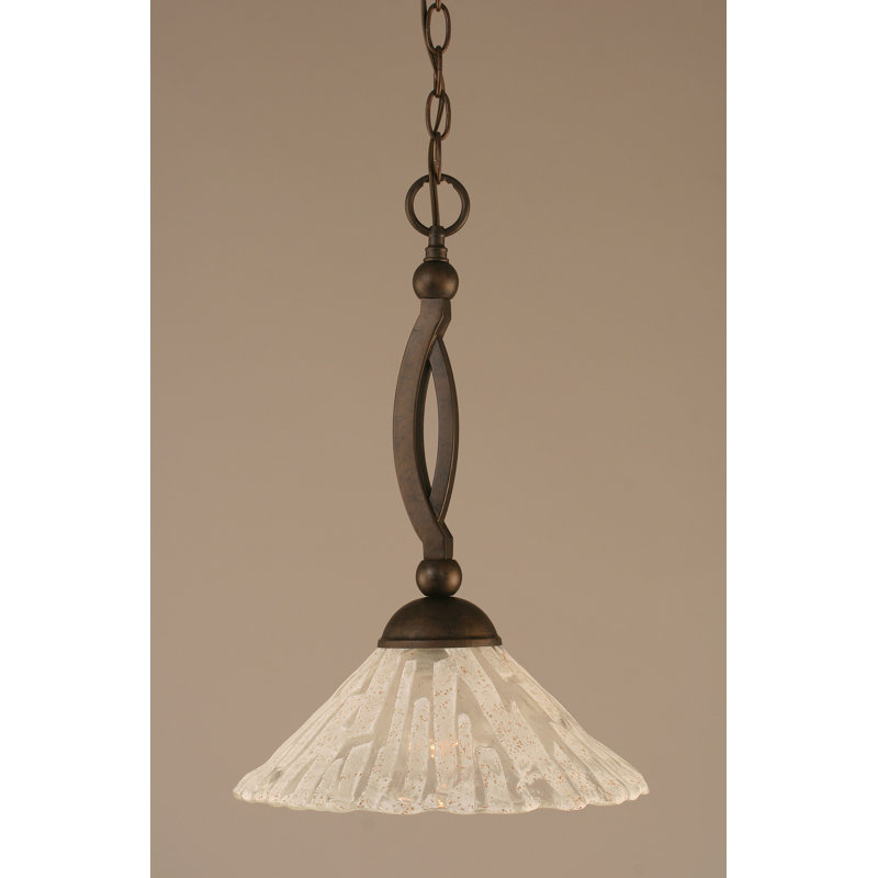 Bow Chain Hung Pendant Glass, Brushed Nickel, 19", Italian Ice