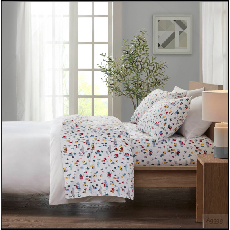 4 PCS Full Printed Sheet Set White Village Print