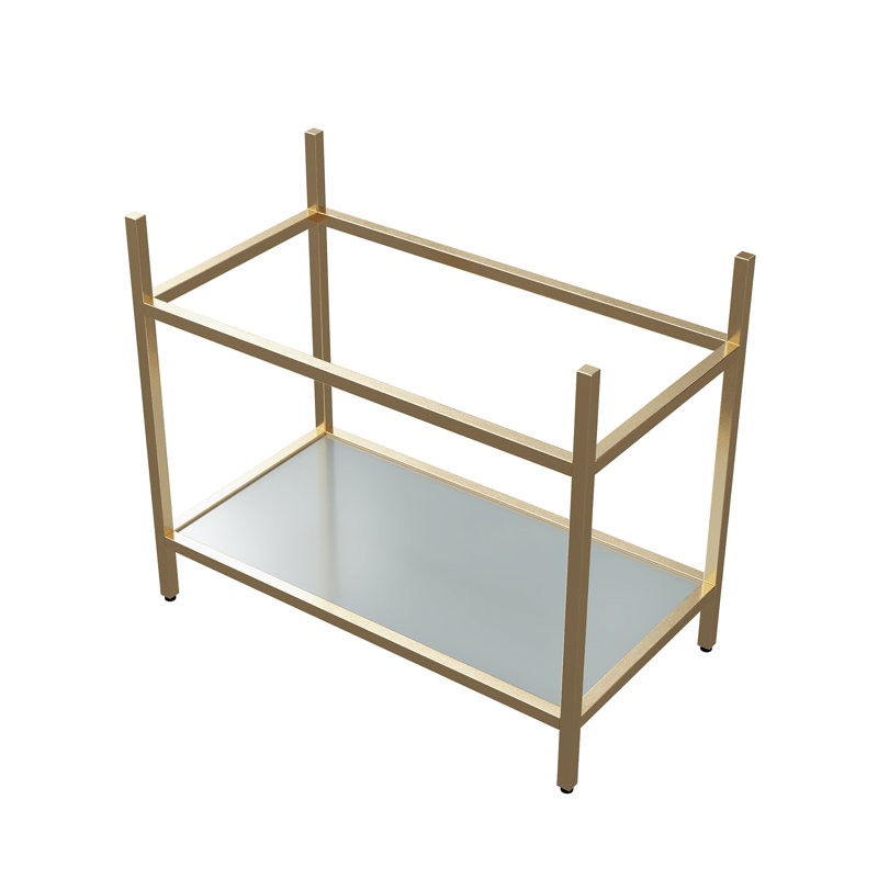 Meuble-lavabo sur pied ASO de 36 po, structure en acier inoxydable avec pattes réglables, étagères en verre trempé mat, sans lavabo, couleur or