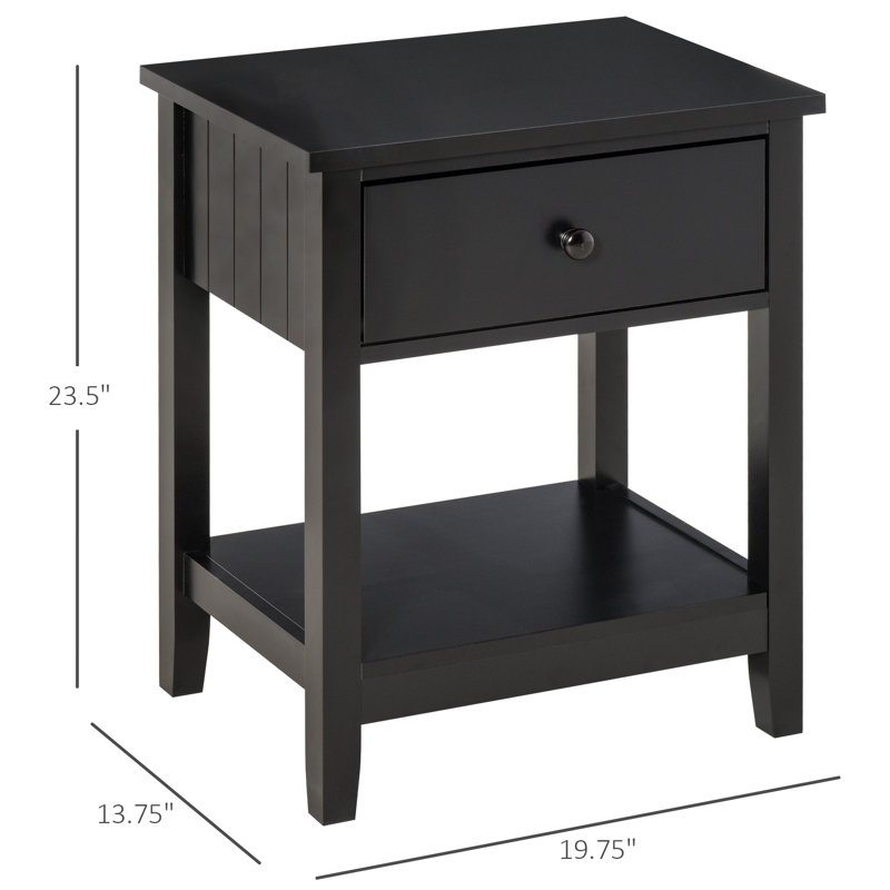 Atila End Table, 2-Tier Side Table With Drawer And Storage Shelf, Modern Beside Table For Bedroom, Living Room, Black