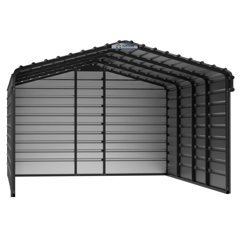 Steel Carport With 3 Wall Kits, 12X20X07, Gray, 12' H X 20' W X 07' D