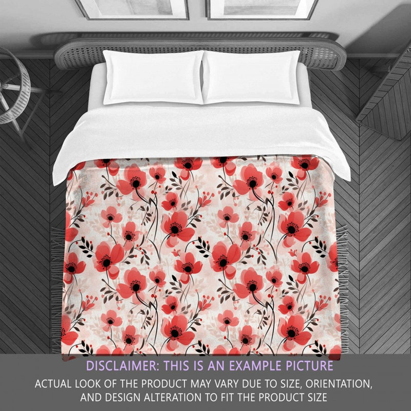 Machine Printed Comforter, Twin Extra Long Comforter, Red/White/Black Floral