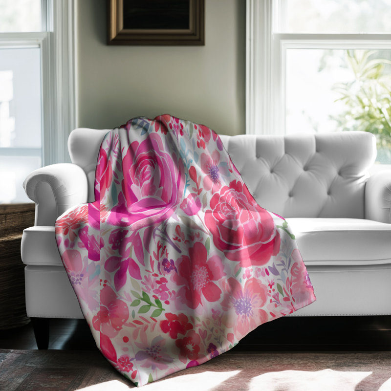 Motif de balise maritime - 1 pièce Sherpa Premium, L 50 po x L 60 po, Chic chic à fleurs rouges