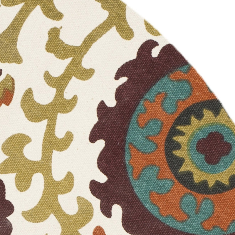 Blair Ivory & Orange Floral Area Rug, Round 5'