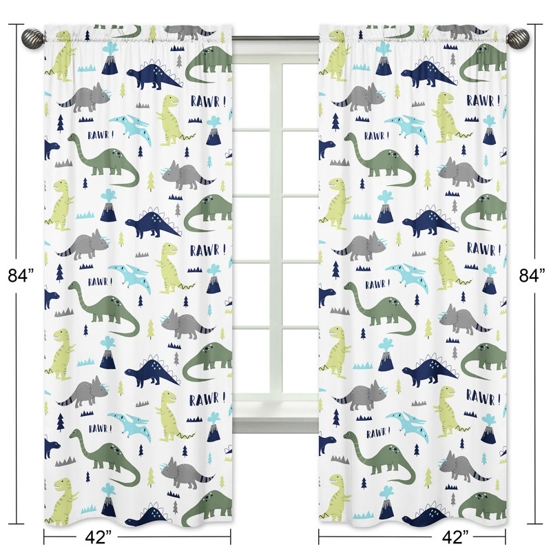 Blue and Green Dinosaur Print Rod Pocket Curtain Panels