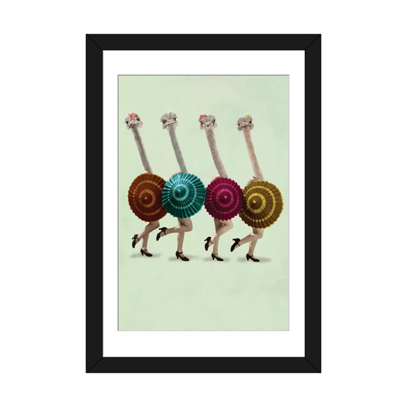 « danse ostriches » par coco de paris, reproduction d’art sur toile tendue, Papier beaux-arts encadré noir, Blanc