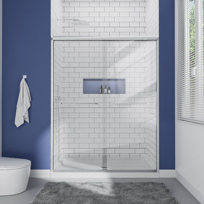 Mortix 44”-48” W x 72” H Semi-Frameless Double Sliding Shower Door, Bypass Design, 1/4” (6mm) SGCC Tempered Glass – Brushed Nickel Finish