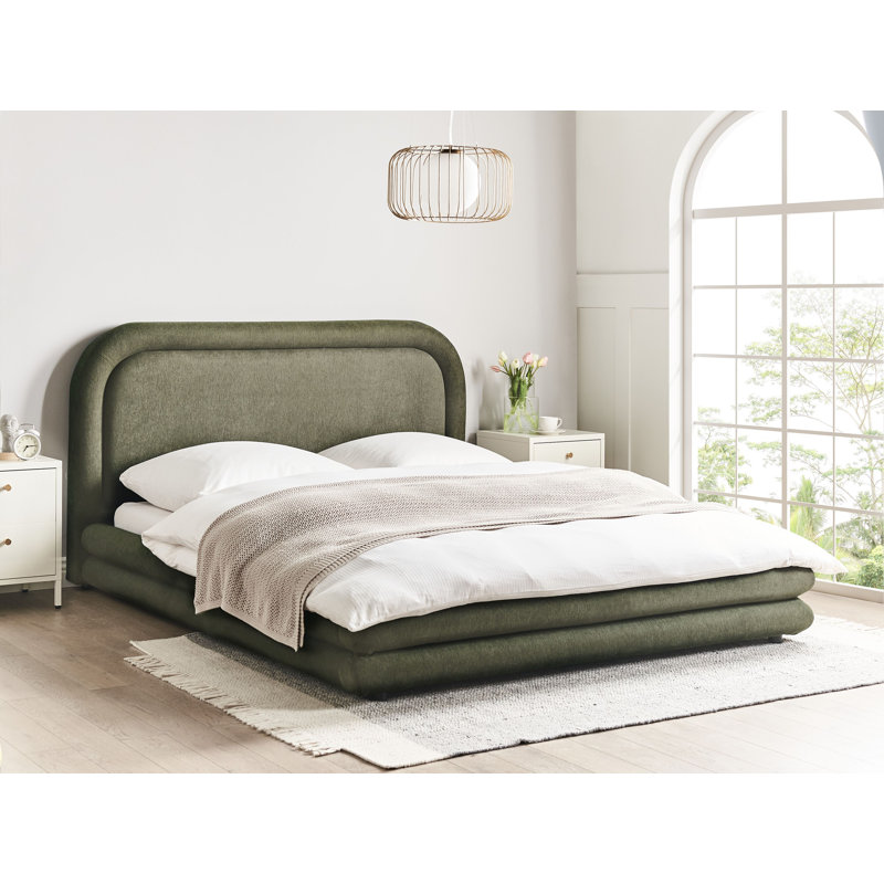 Bed Faux Linen LAVARDENS 200 cm, Green, European Kingsize (160 x 200 cm)